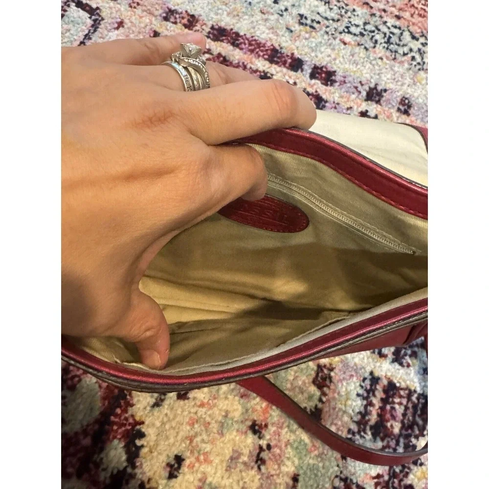 Fossil Crossbody Shoulder Bag Red Leather Purse‎